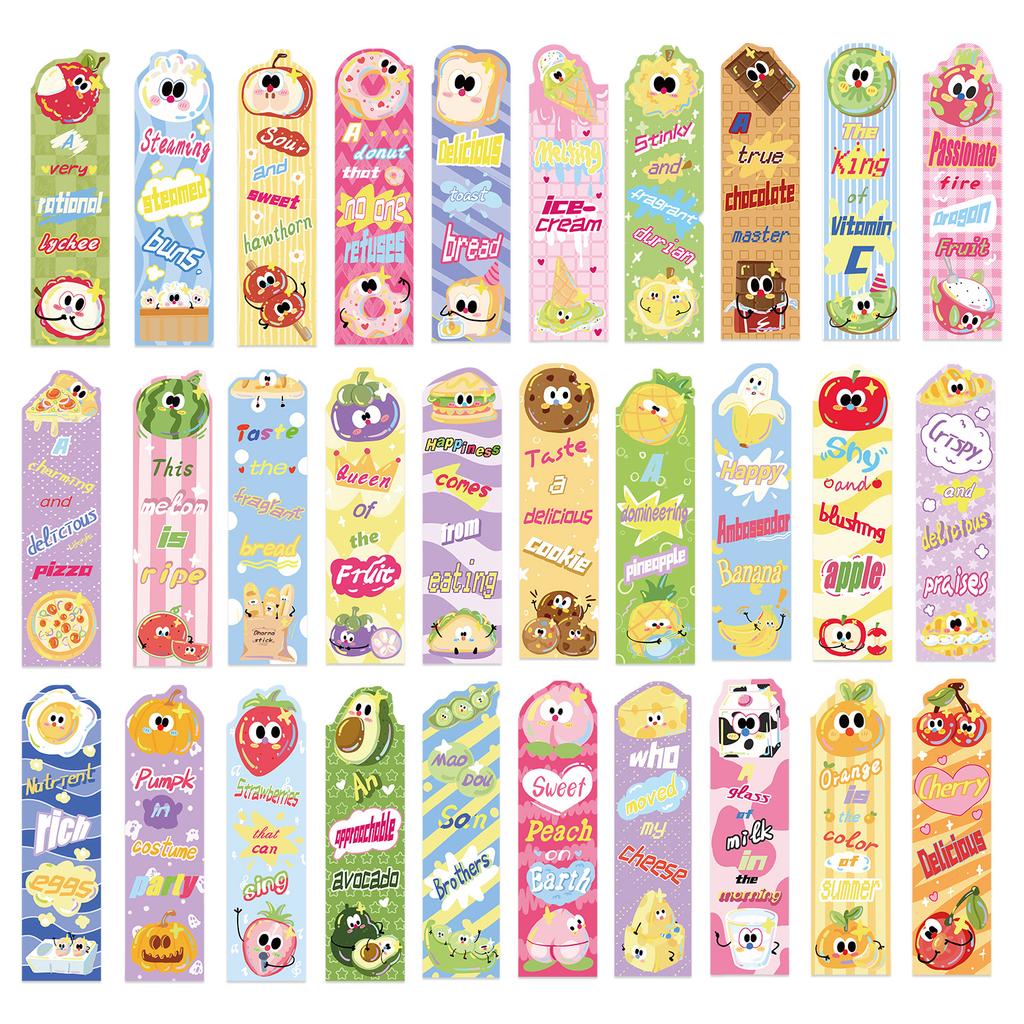 30 Food Colorful Bookmark Series Simple Hand-book Literature and Creative Materials Ins Reading Paper Bookmark DIY