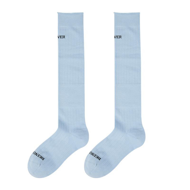 Women's black calf socks for spring and autumn jk Pressure-combed cotton letter-print white sports long socks, Japanese-style mid-calf long socks