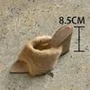 Pre-autumn new product ~ plush pointed toe open toe hairy slippers women's 2025 new French casual fashion wedge slippers