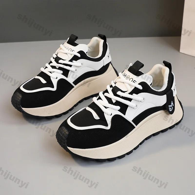Fashion Fashion Platform Sneakers for Women 2025 Spring Thick Bottom Vulcanized Shoes Woman Lace Up Casual Wear-resistant Running Shoe
