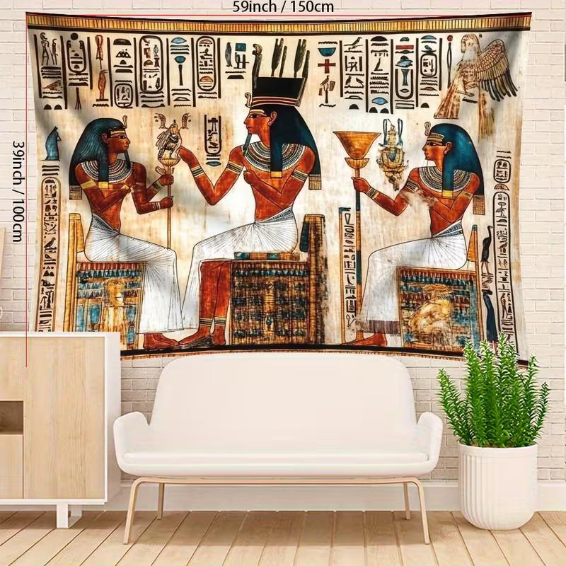 2D Vintage Egyptian Pharaoh Mural Wallpaper, Hieroglyphic Print Wall Covering for Living Room & Office