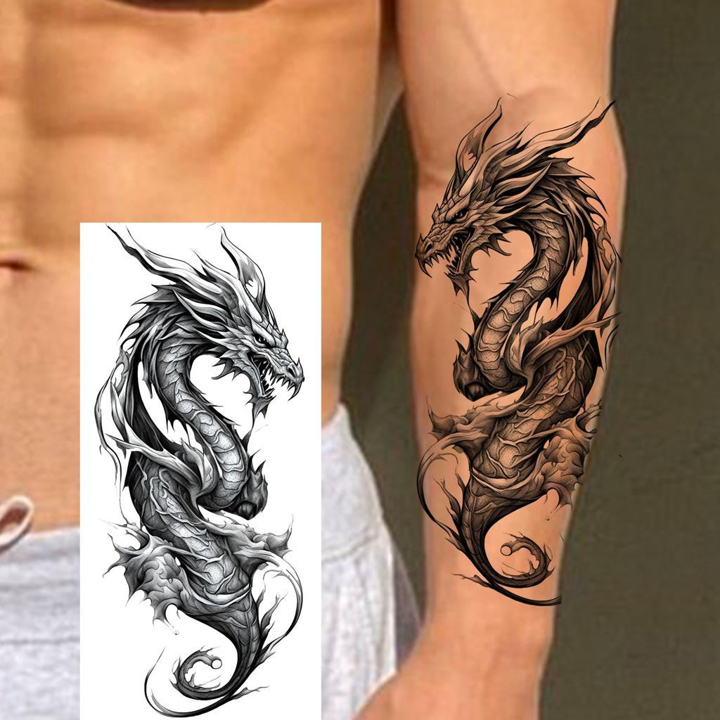 1 Sheet Fashion Dragon Temporary Tattoos For Men Adults Women Forearm Arm Leg Waist Tattoo Sleeve Sticker Disposable Decoration