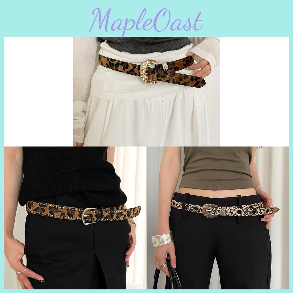 Bohemian Leopard Print Leather Belt For Women With Alloy Buckle For Casual Wear