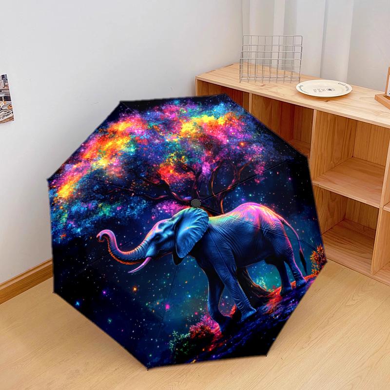 1 PC Automatic Folding Umbrella - Elephant Galaxy Pattern, Portable & Foldable Design with 8 Ribs, Christmas Birthday Gifts