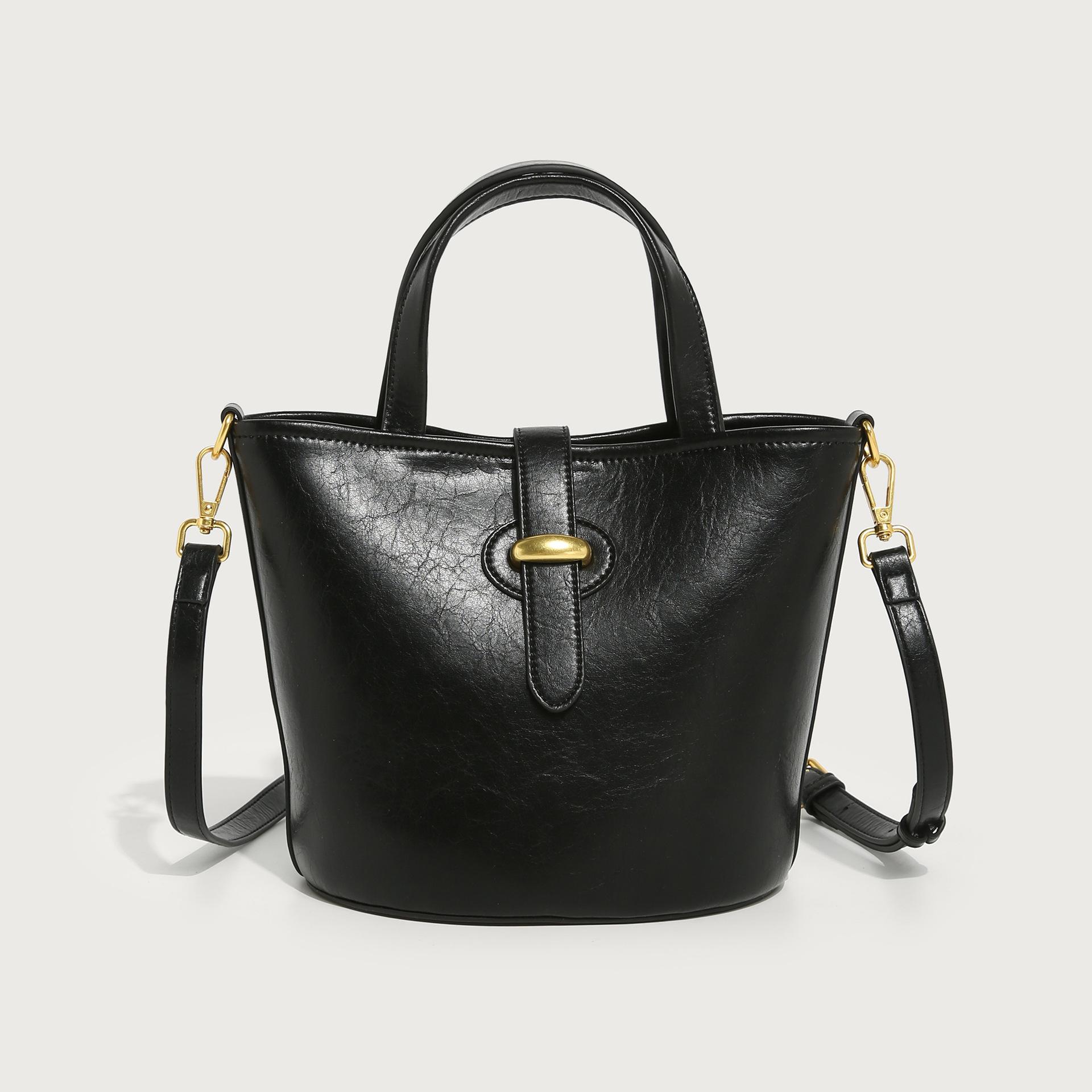 

2024 Spring/Summer New Women s Bag Coffee Color Bucket Bag Handbag High-Quality Niche Single-Shoulder Crossbody Bag for Commuting чёрный