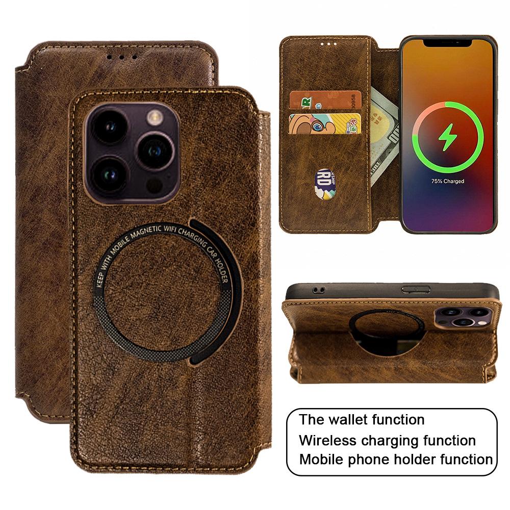 For iPhone 15 Anti-Scratch PU+TPU Matte Case Compatible with MagSafe Wallet Phone Cover