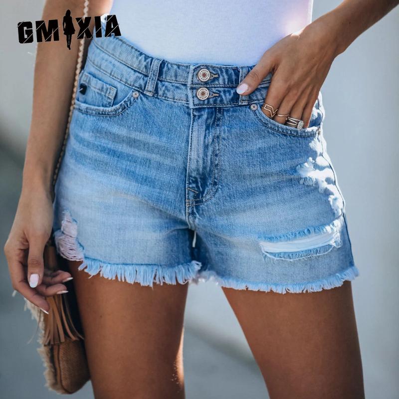 

GMXIA Broken High Waisted Rolled Denim Shorts XS светло-синий