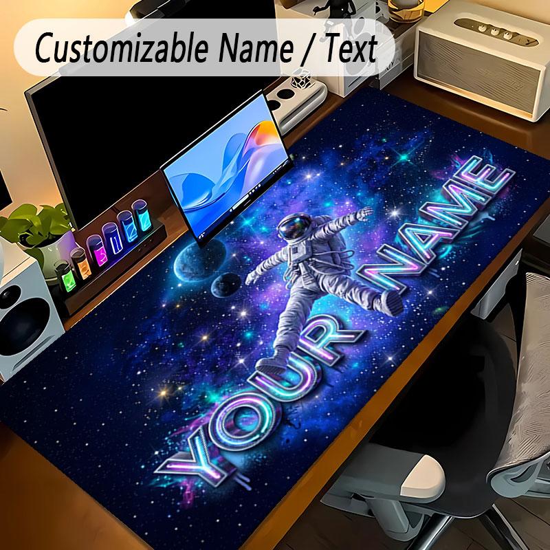 Astronaut Space Theme Personalized Mouse Pad Custom Name Text Non Slip Desk Pad For Laptop Office Desktop