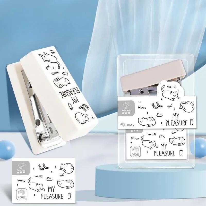 Cute Mini Stapler Metal Set with 400pcs Plastic Staples Book Binding Tools School Office Supplies Gadgets Desk Accessories