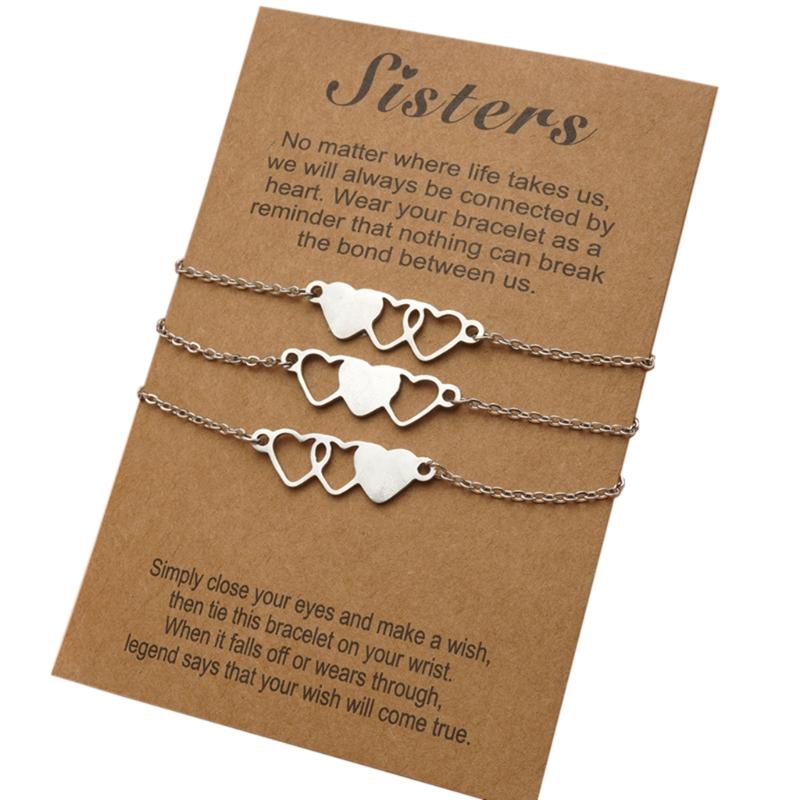

3 Pieces Set Matching Heart-shaped Card Bracelets for Best Friend Couple Family Women Mens Teen Friendship Jewelry 1