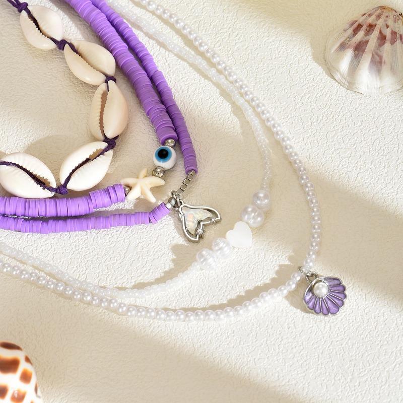 Seaside Shell Necklace Imitation Pearl Fishtail Accessories Female Bohemian Soft Pottery Beaded Necklace