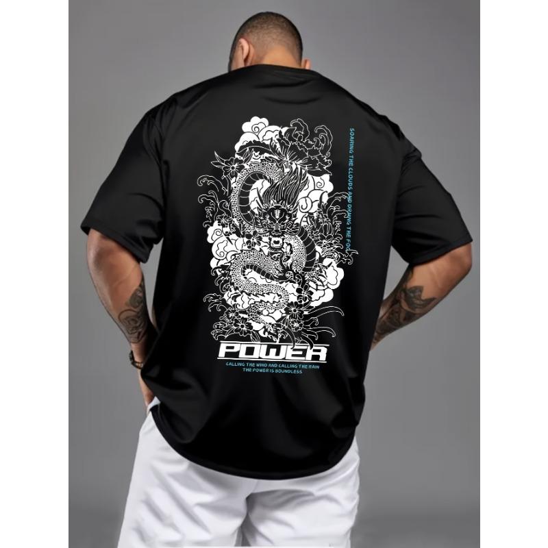 European sizes Men s Dragon Letter Print Sporty Casual Versatile Short-Sleeve T-Shirt S чёрный