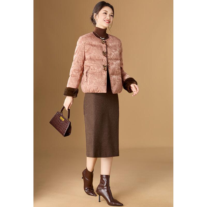 Women's New Chinese Style Jacquard Padded Winter Jacket with Bow Buttons