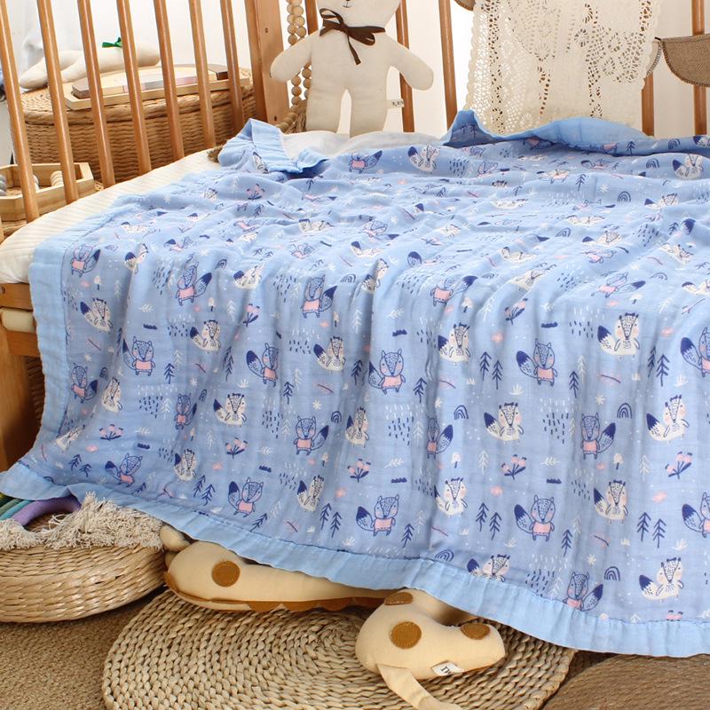 Bamboo Fiber Four-Layer Gauze Swaddle & Bath Towel for Infants & Toddlers with Printed Wide Edge - Fluorescent-Free 110*110 cm (4-layer bamboo cotton)