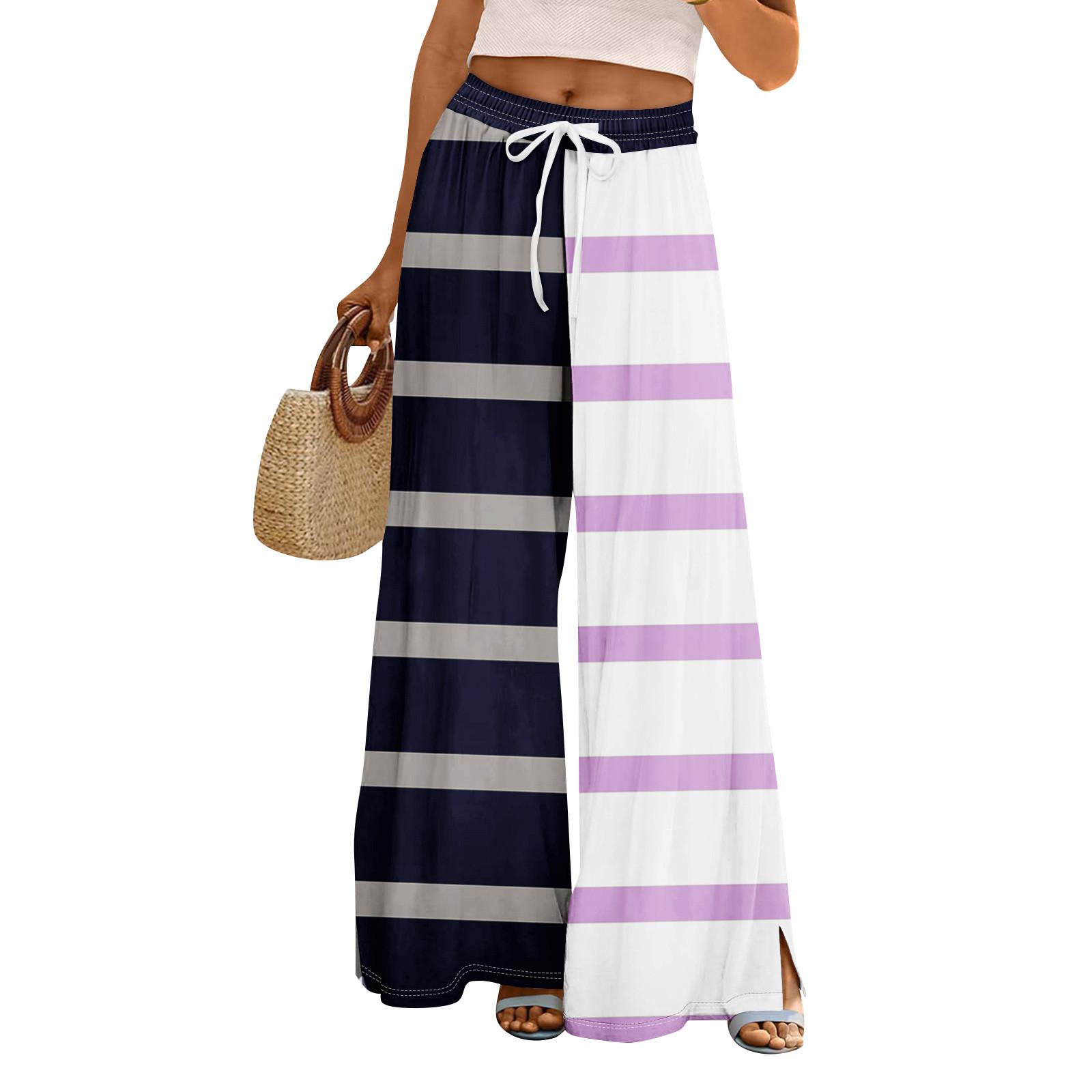 

Женские летние брюки-палаццо в стиле бохо с высокой талией, широкие повседневные брюки с цветочным принтом и карманами XXL фиолетовый