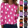 Women's Halloween Long Sleeve Printed Crewneck T-Shirt, Casual Fall Top