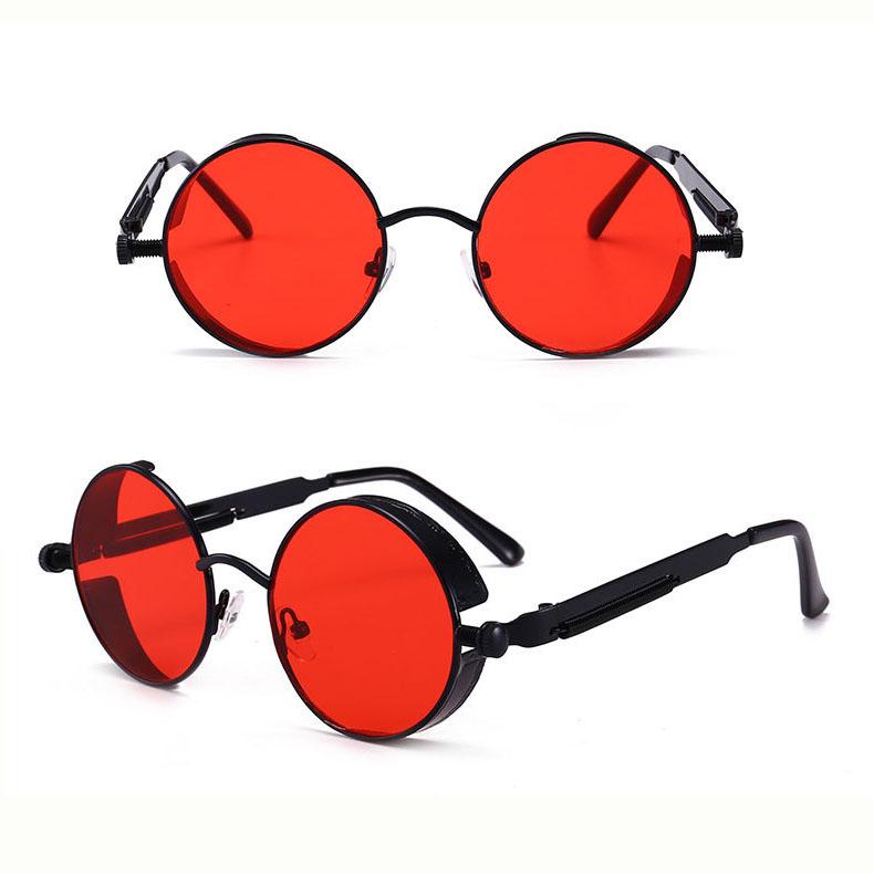 FOENIXSONG Steampunk Round Sunglasses for Men Women Black Brown Retro Wrap Frame Mirror Lens Sun Glasses