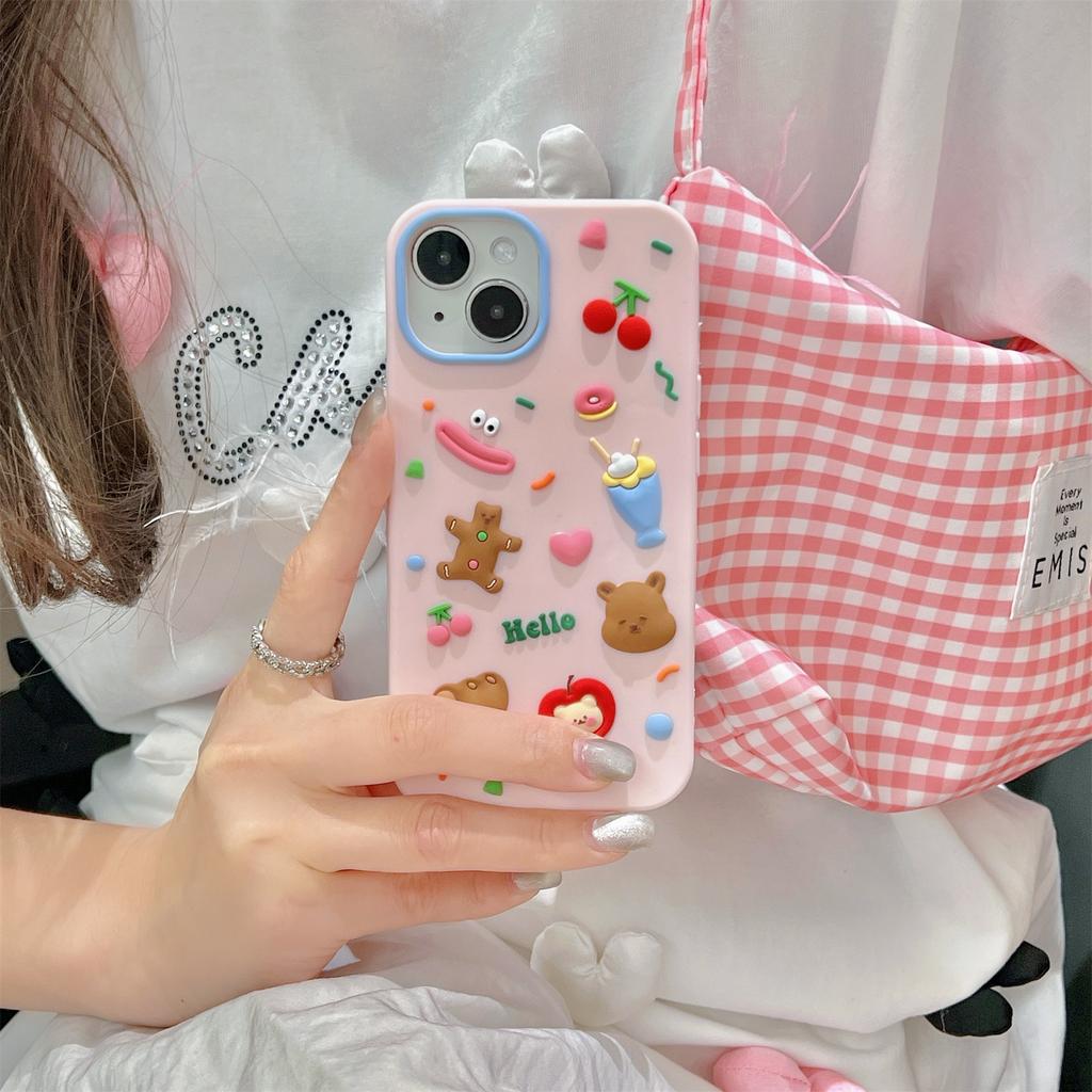 For iPhone 15 Silicone Case Cute Hello Bear Design Shockproof Phone Back Cover