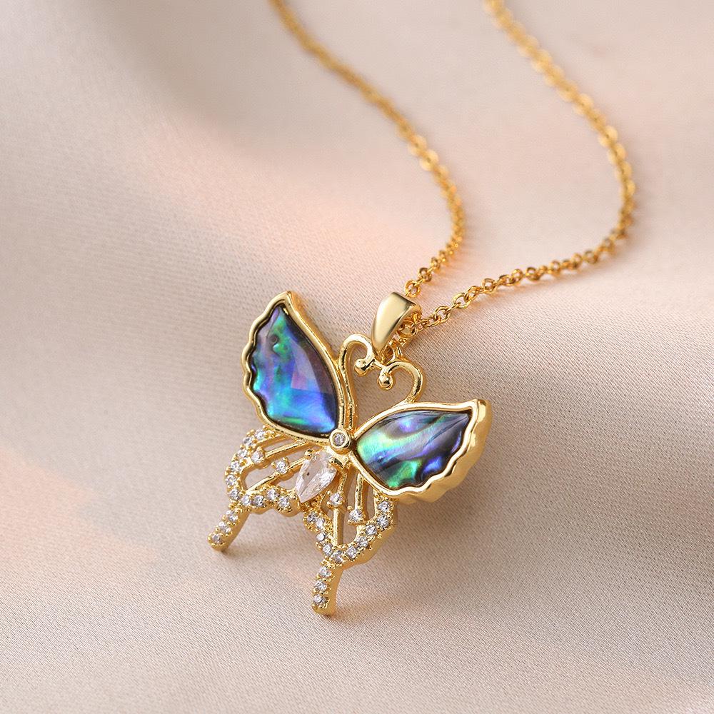 Butterfly Necklace with Color-Retaining Zircon - Fashionable, Versatile Women's Jewelry Accessory.