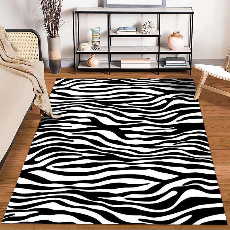 Black and White Zebra Stripe Pattern Area Rug for Living Room Decor Suitable for use as an anti-slip for living room bedroom sofas