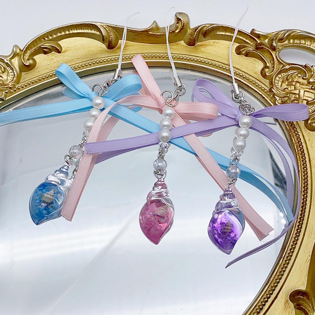 Chic Conch Phone Pendant Bowknot Keychain Phone Charm for Women Stylish Phone Decoration for Bag Purse Backpack