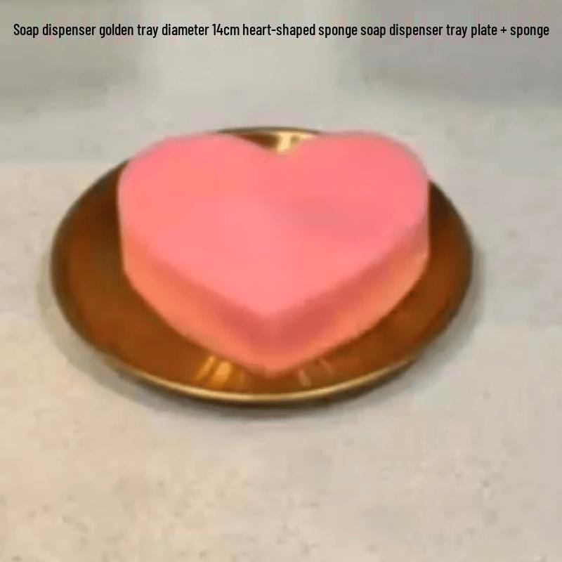 FEEGOO Gold Heart-shaped Soap Dispenser Tray with Sponge