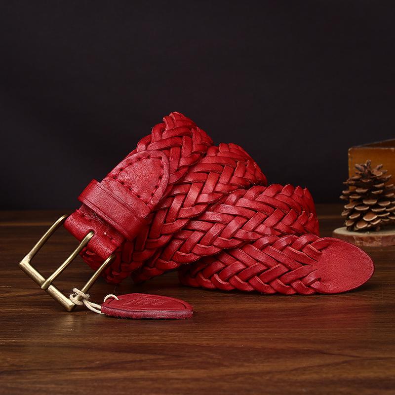 New Handwoven Polished Vegetable Tanned First Layer Cowhide Woven Leather Belt Men'S Casual Jeans Belt Women'S