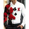 Chemise habillée pour homme imprimée vintage à manches longues, décontractée, pour les vacances, l'été, le printemps et l'automne, chemise imprimée carte à poker 3D