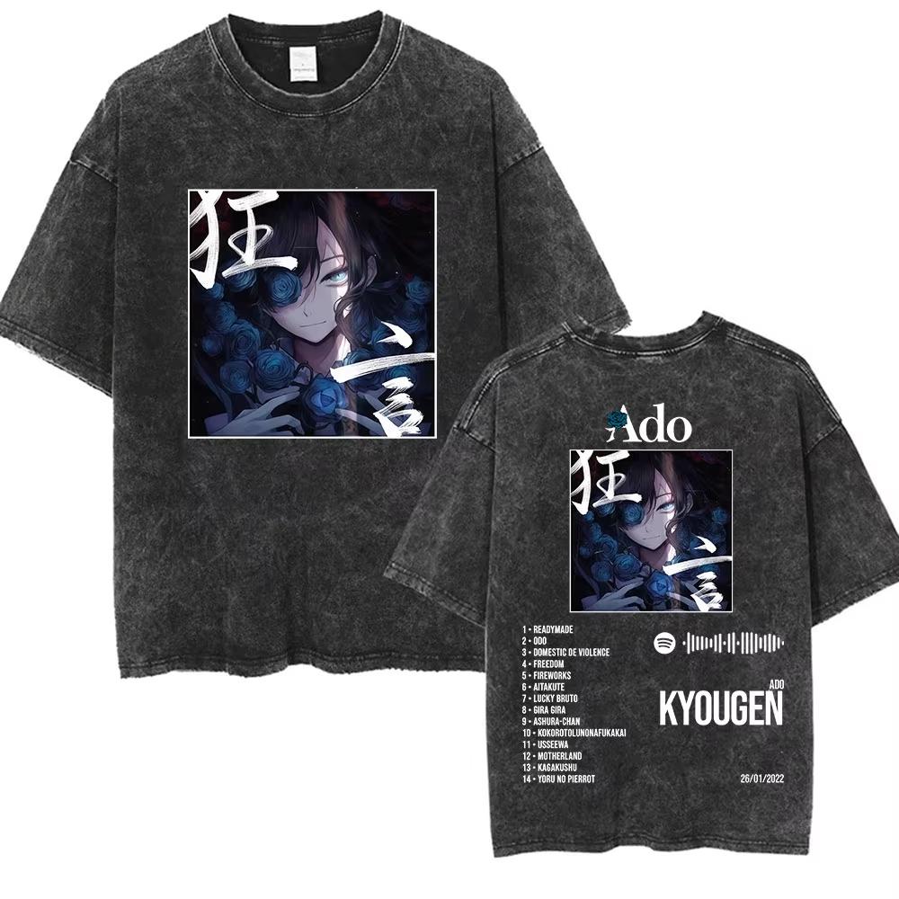 ADO Hibana World Tour Vintage Washed T Shirts Japanese Singer Fashion Oversized Tshirts Casual Aesthetic Short Sleeve Tees