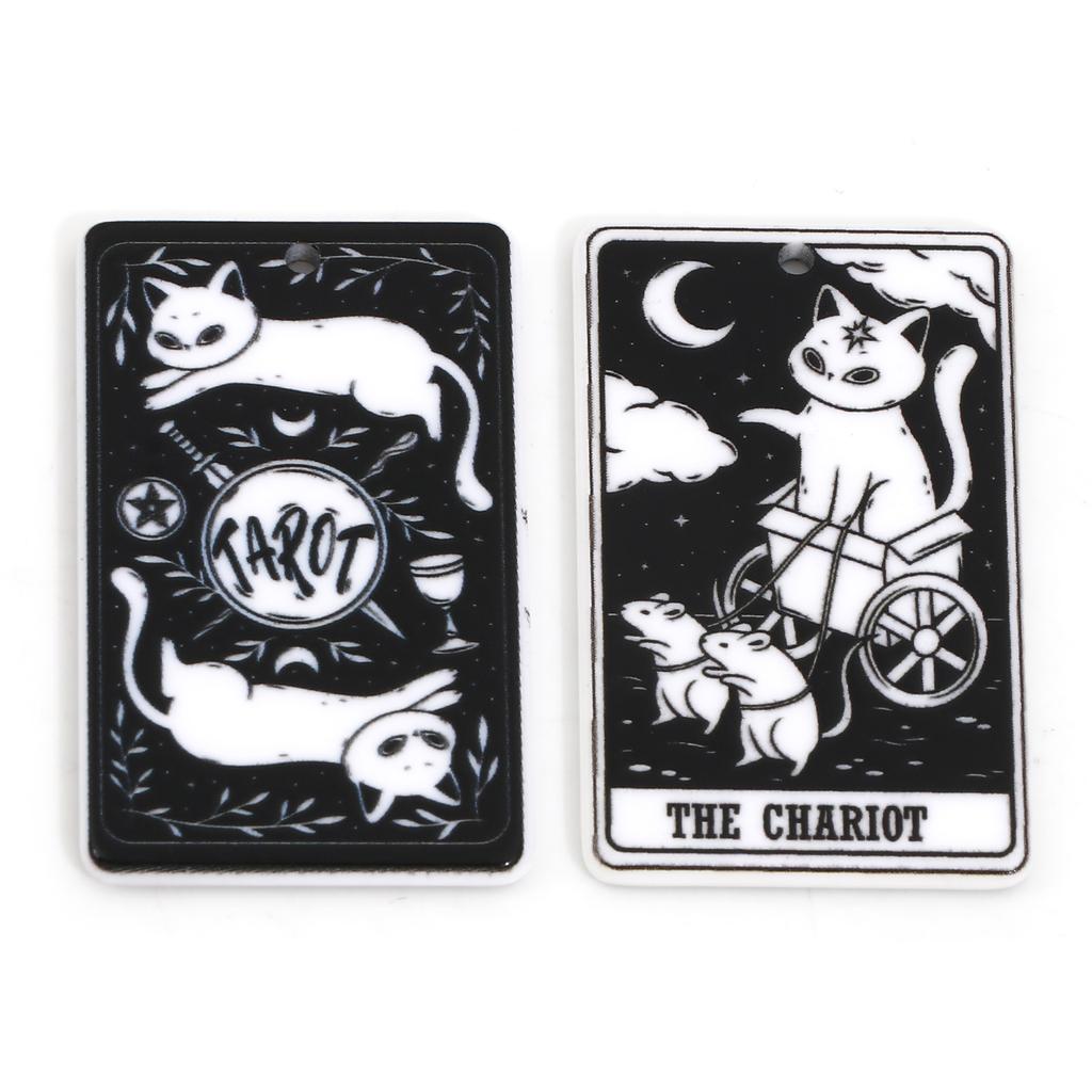 5PCs Black White Acrylic Tarot Pendants Rectangle Cat Double-sided Charms For DIY Earrings Necklace Jewelry Making 3.8cm X 2.3cm