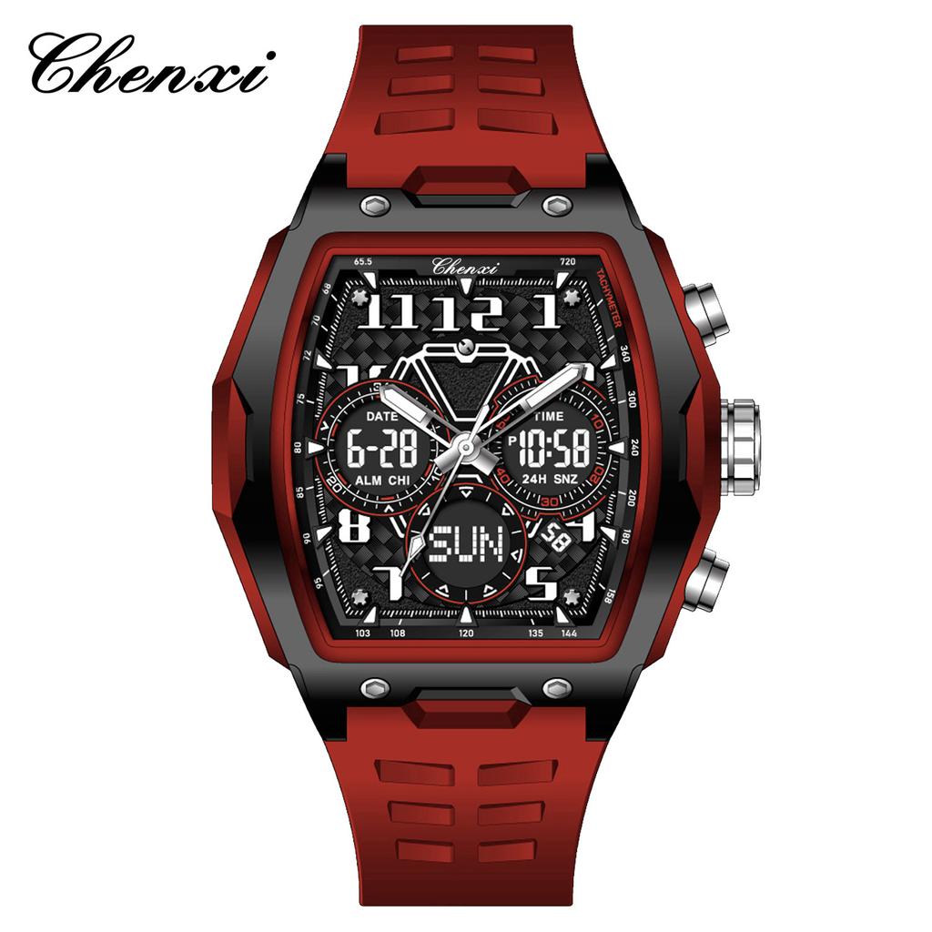 Chenxi Watch Barrel-Shaped Men'S Double Display Watch Sports Waterproof Large Dial Multi-Function Electronic Watch Men'S Watch