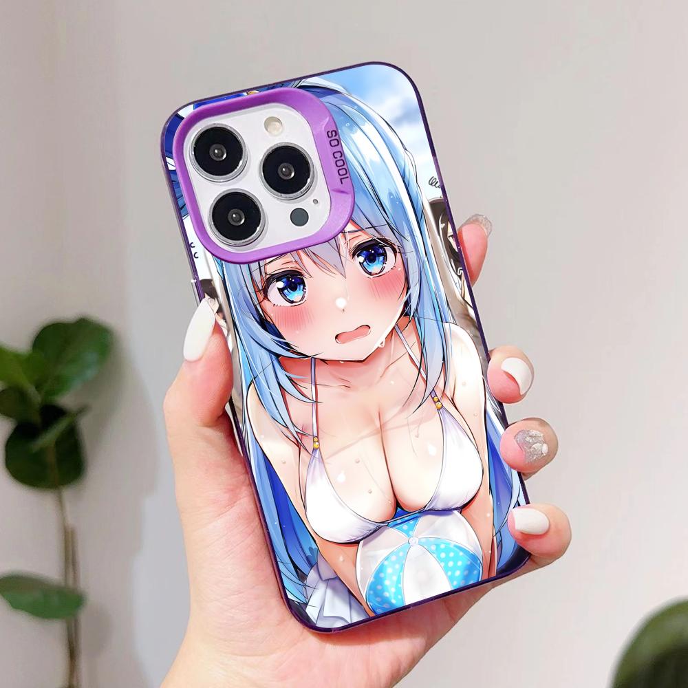 Konosuba Aqua Purple Translucent Mobile Phone Case for iPhone 17 16 15 14 13 12 11 X XR XS Air Pro Max Plus Colorful Cover