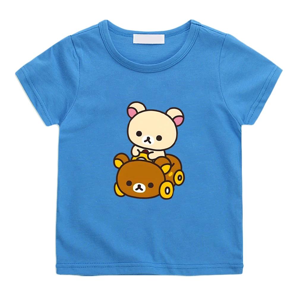 Rilakkuma Bear Kawaii Printing Tshirt 100 Cotton Short Sleeve Casual Teeshirt Funny Cartoon Graphic Print Tshirts Comfortable