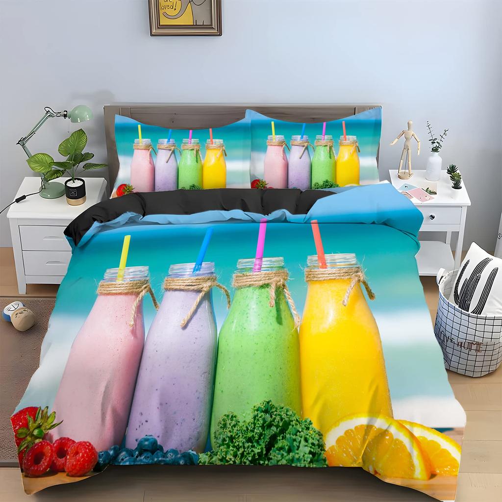 Juice Drink Duvet Cover Sets Queen King Lightweight Quilt Covers Bedroom Decor Cool Summer Themed Bedspread Covers No Comforter