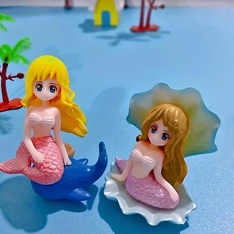 4pcs/1set Little Mermaid Ornament Miniature Figurines Aquarium Decoration Plastic Fish Tank DIY Cake Decor Desk Craft Accessorie
