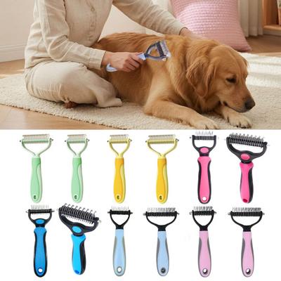 Pet Grooming Rake, Dual-Sided Stainless Steel Blades, Pet Deshedding And Dematting Brush, Undercoat Rake for Dogs Cats Thick Coats Detangling