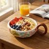 Japanese High-Temperature Ceramic Relief Peach Blossom Bowl, Handled Fruit, Salad & Snack Dish