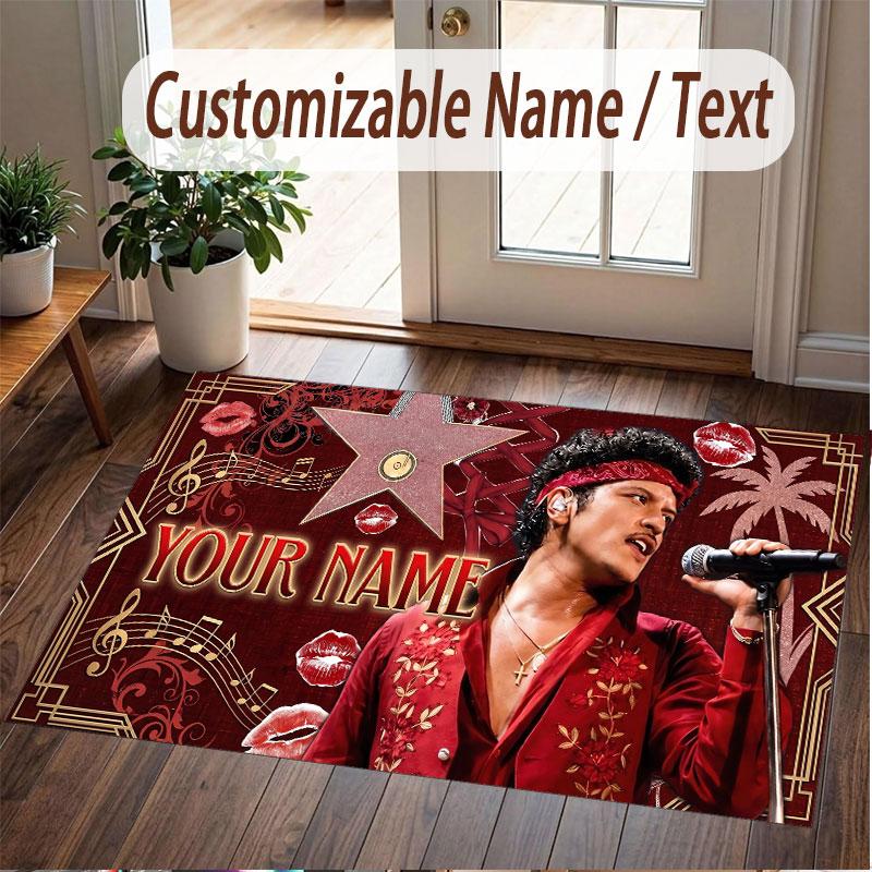 Custom Name Crystal Velvet Rug,Bruno Mars Comfortable Anti Slip Floor Mat For Room Decoration