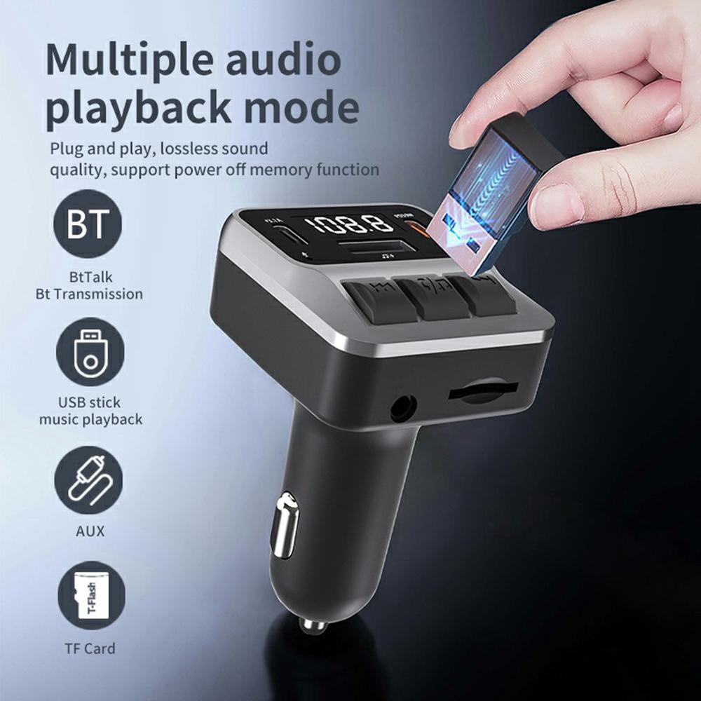 C65 Car Bluetooth-compatible FM Transmitter with Dual Type-C Port PD 30W Fast Charging Adapter