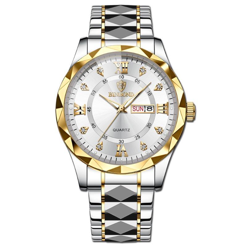Herrenuhr Wasserdicht Leuchtende Uhr Rhombus Spitze Glas Doppelkalender Trend Freizeit Uhr Herren