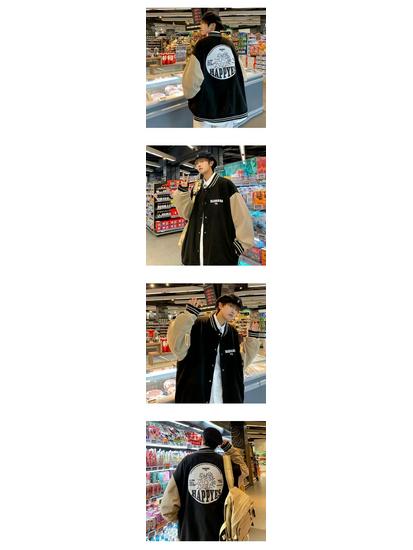 2025 Trend Men's Handsome Stand Collar Solid Color Patchwork Jacket with Letter Print - Fashionable Spring/Autumn Streetwear