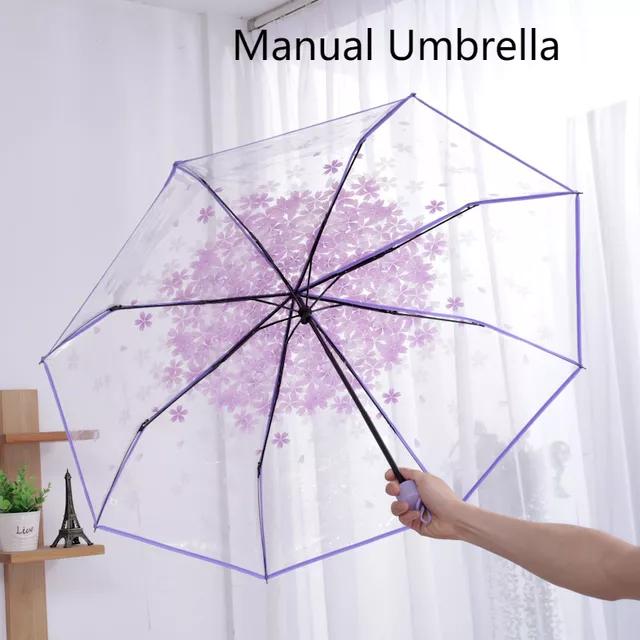 Automatic Umbrella Transparent Manual Umbrella Women's Folding Umbrellas Parasol For Rain And Sun Windproof Business