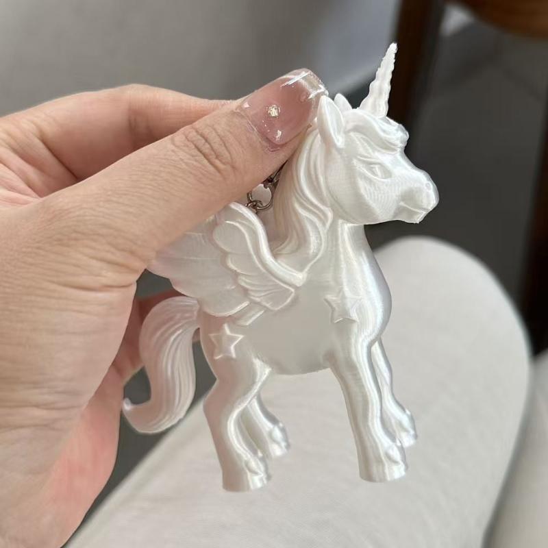 Cute Pink 3D Printed Pegasus Keychain Heart Clasp Bag Charm for Fashion Accessories