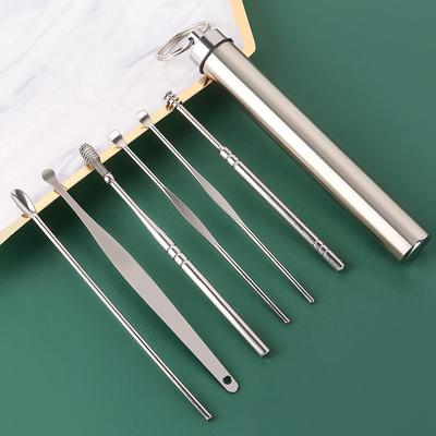 6 peças/conjunto ferramenta de limpeza de ouvido cuidados com os ouvidos saudável multifuncional aço inoxidável colher para colher de orelha conjunto de colher de orelha