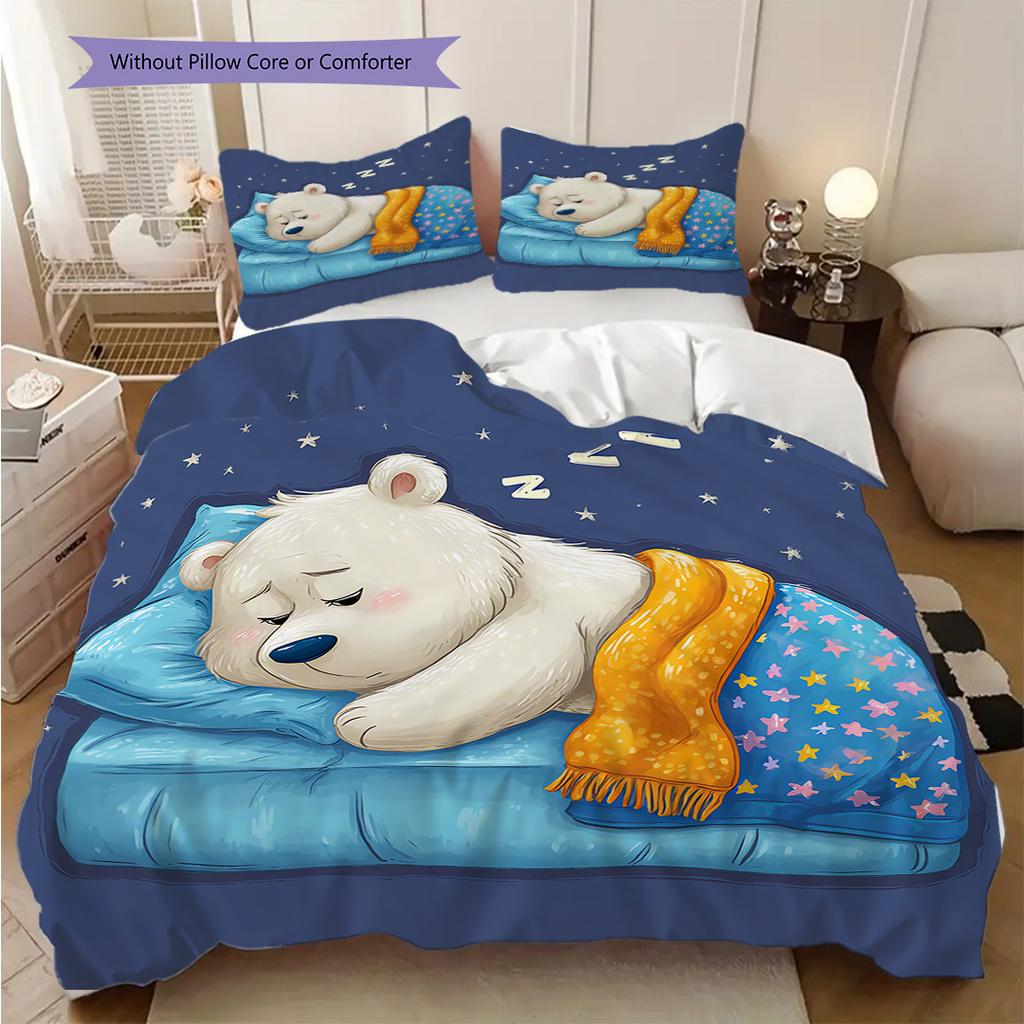 Polar Bear Pattern Bedding Quilt Set Quilt Cover Pillowcase Home Decoration Birthday Gift (1 * duvet cover + 2 * pillowcase, without core)