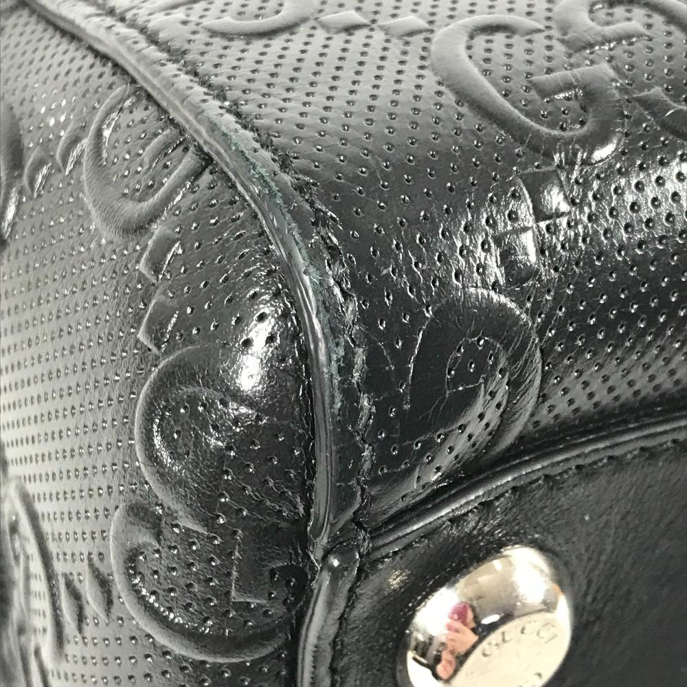GUCCI 625774 GG embossed logo Bag Tote Bag Shoulder Bag Leather Black