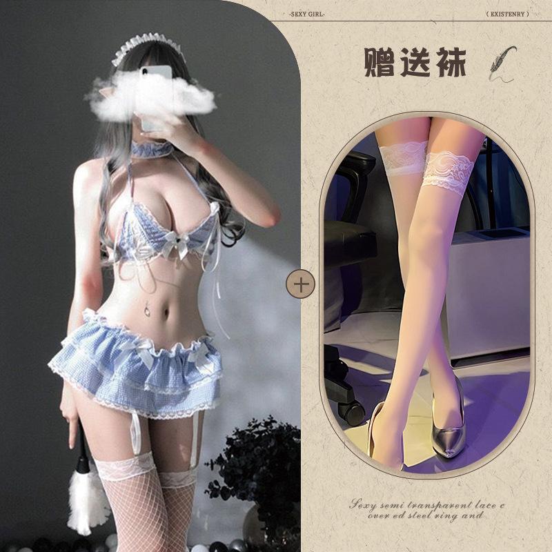 New Sexy Lingerie Lace-up Emotional Halter Maid Cute Lace Cosplay Lange Maid