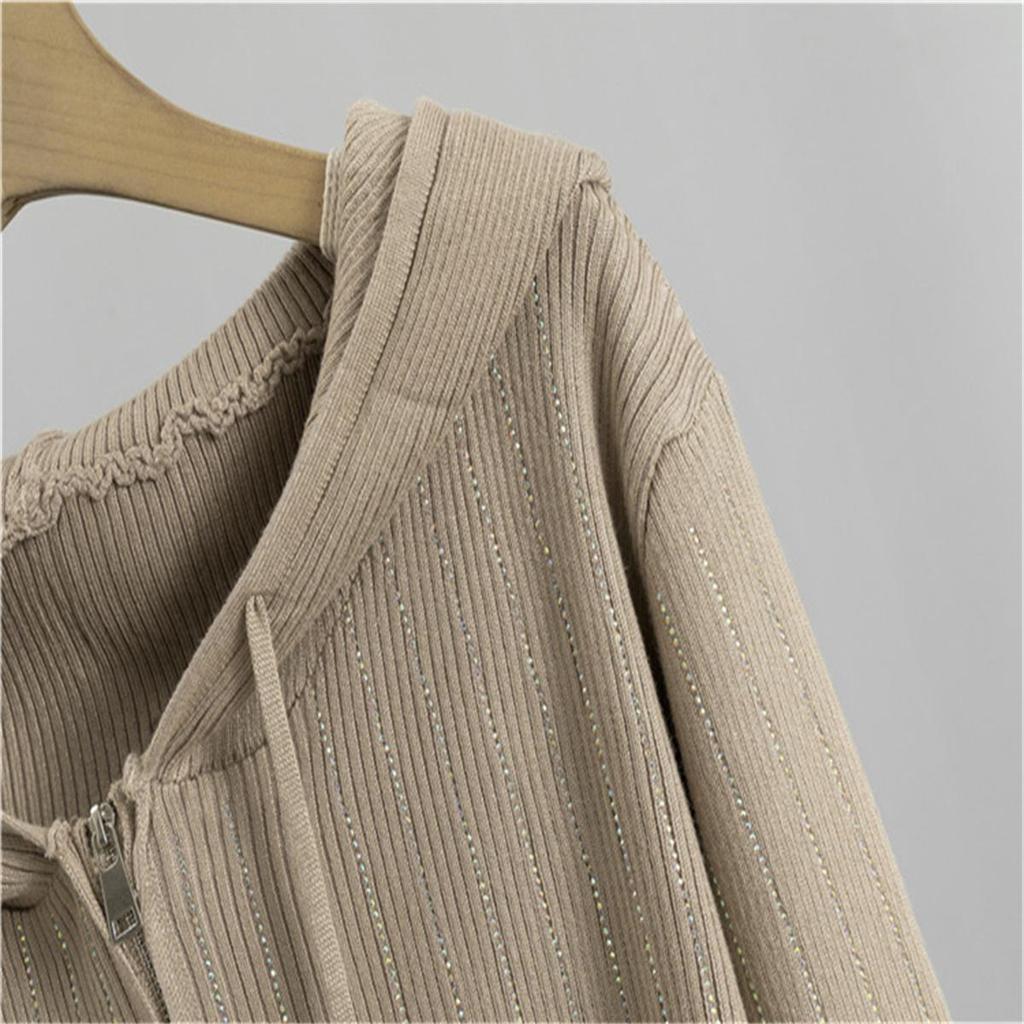 Women's Wide Leg Pants Hooded Knitted Cardigan Two Piece set Women's Autumn Fashion Loose Casual Suit