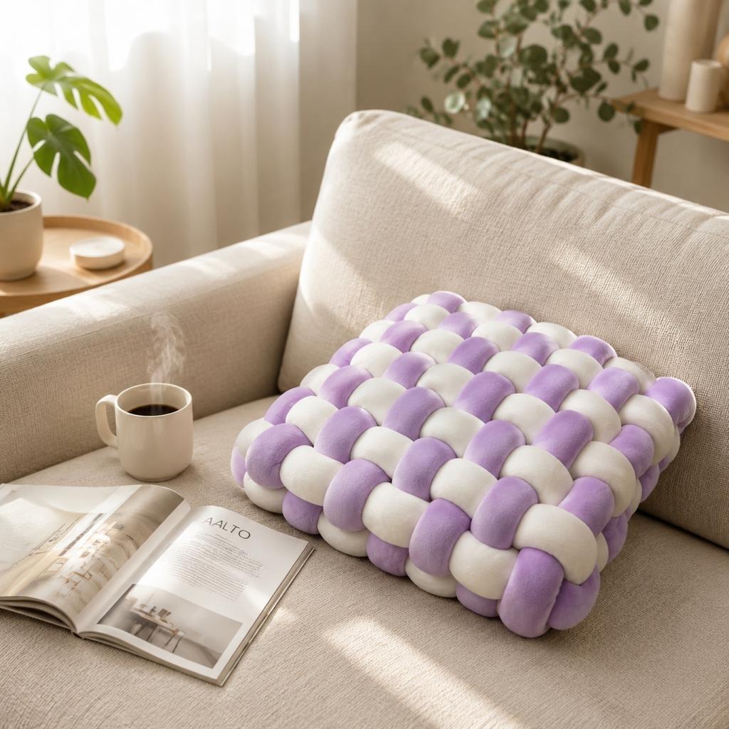 Handwoven Nordic Style Cushion Soft Plush Knitted Pillow Decorative Seat Pad for Home Office Sofa Chair Use
