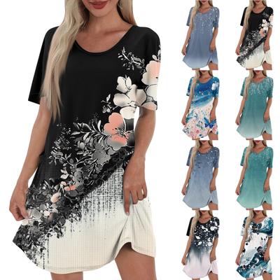 Robe mi-longue décontractée et tendance à col en V et manches courtes pour femme